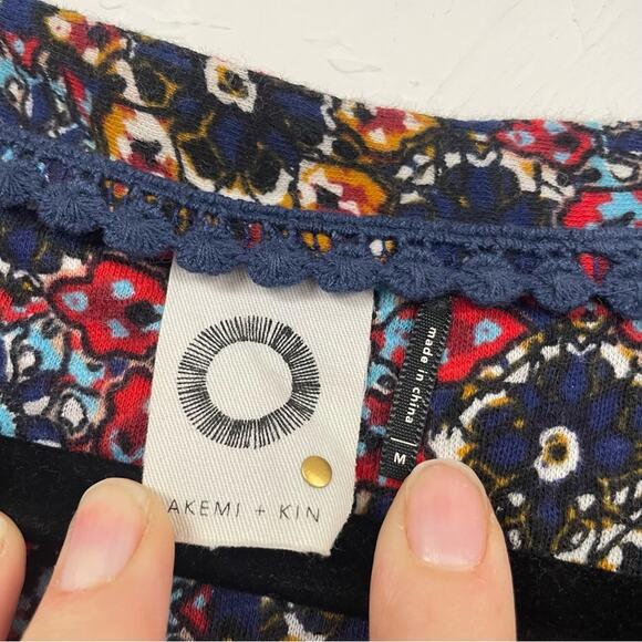 Akemi & Kin Anthropologie Blue & Red Patchwork Floral Boho Mini Dress Womens M - Picture 9 of 10